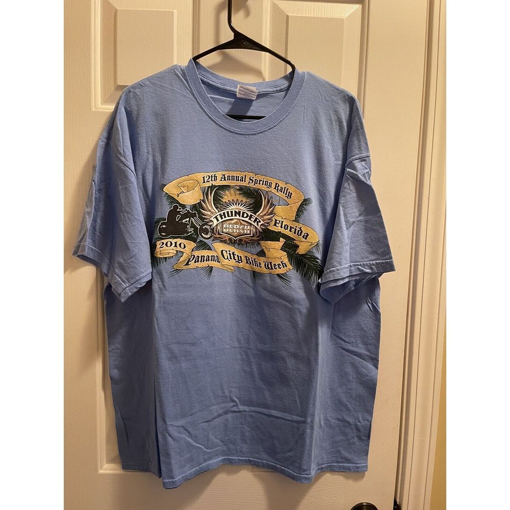 2010 Thunder Beach Shirt Adult XL Blue Biker Motorcycle Rally Gilden Tee Mens